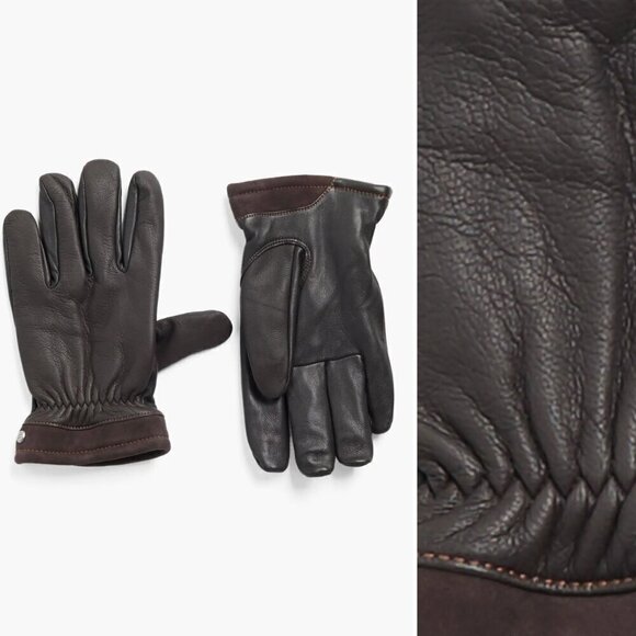 UGG Mens Leather Fur Lined Gloves Brown NEW - Picture 1 of 4
